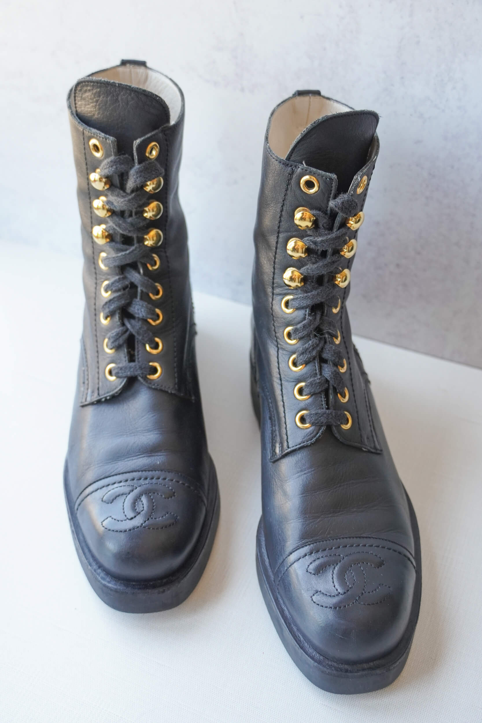 Vintage CHANEL Over The Knee Logo Boots at Rice and Beans Vintage